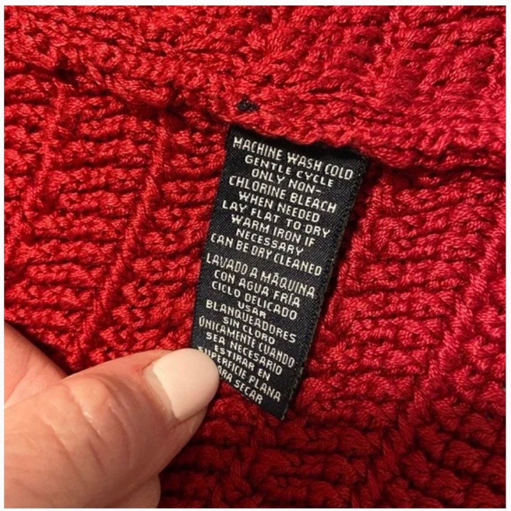 Gorgeous Red Sweater Jacket; Never Worn; Heavy Cotton Knit; Large; 3/4 Sleeves - Picture 6 of 13